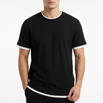 T-shirt Noir Contrasté Texturé Premium