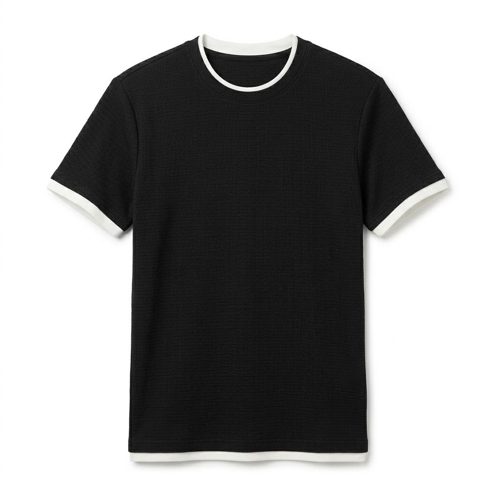 T-shirt Noir Contrasté Texturé Premium