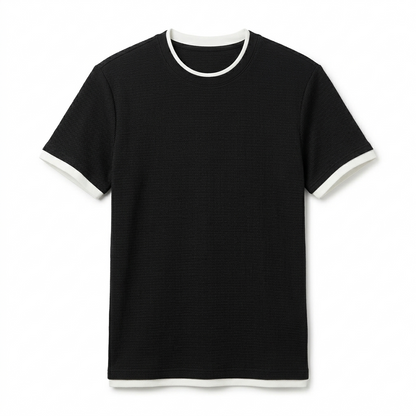 T-shirt Noir Contrasté Texturé Premium